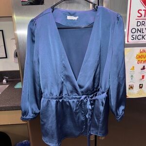 Blu Pepper Soft Blue Satin Wrap Blouse